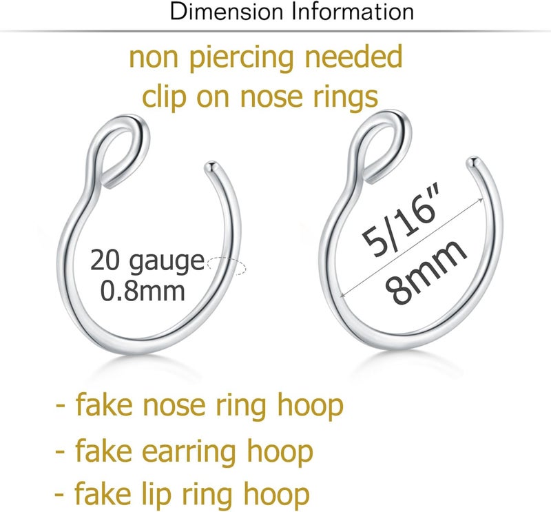 MODRSA Fake Nose Stud Fake Nose Ring Stud Fake Nose Piercing Fake Lip Ring Fake Earrings Stud Silver Gold Fake Cartilage Helix Earring Clip on Earring Hoop Fake Eyebrow Ring Fake Bridge Piercing - Image 2
